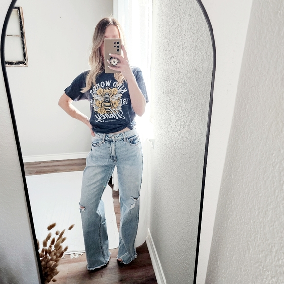 Vervet 90's Vintage Straight Wide Leg Light Wash Jeans Plus 14 16 18 20 - Picture 9 of 15